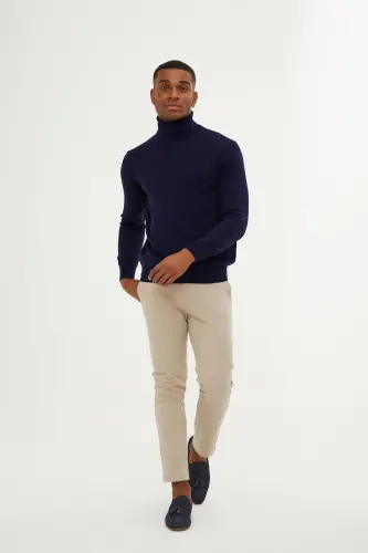 Men's Navy Regular Fit Turtleneck Knit Sweater - 2