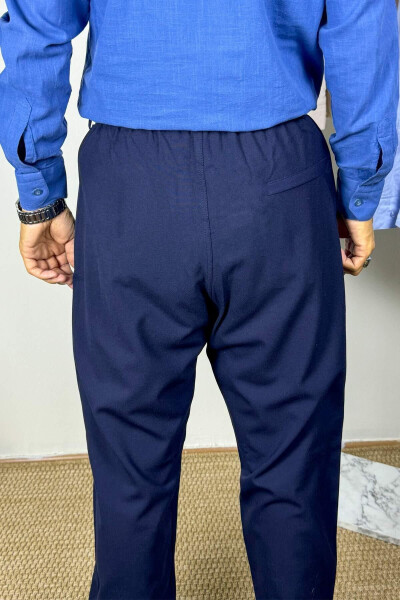 Men's Navy Relaxed Fit Elastic Waist Stretchy Pilgrim's Trousers - 2