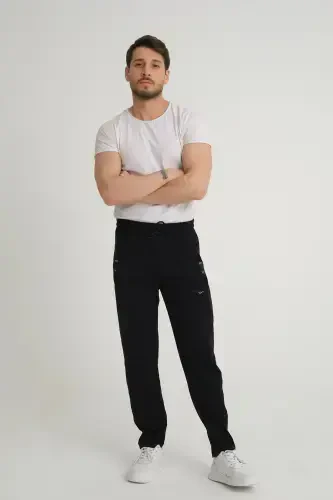 Men's Navy Relaxed Fit Straight Leg Embroidered Detail Jersey Knit Sweatpants-Navy - RDR-X (1)