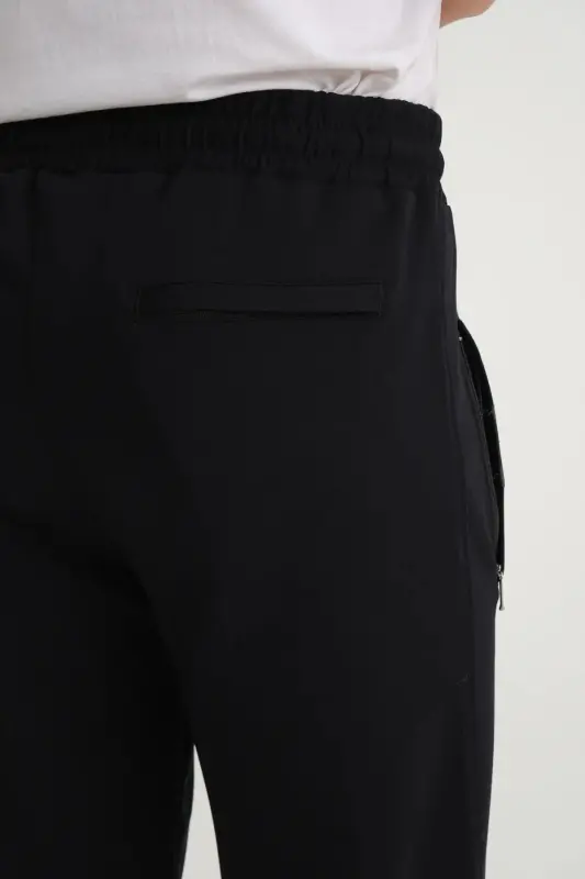 Men's Navy Relaxed Fit Straight Leg Embroidered Detail Jersey Knit Sweatpants-Navy - 4