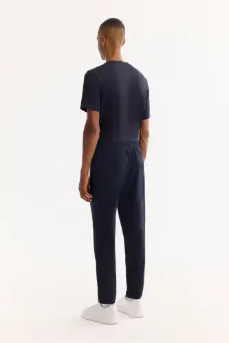 Men's Navy Side Pocket Elastic Waist Drawstring Relaxed Fit Jogger Pants E003000 - 4