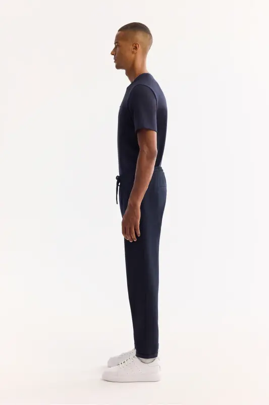 Men's Navy Side Pocket Elastic Waist Drawstring Relaxed Fit Jogger Pants E003000 - 3
