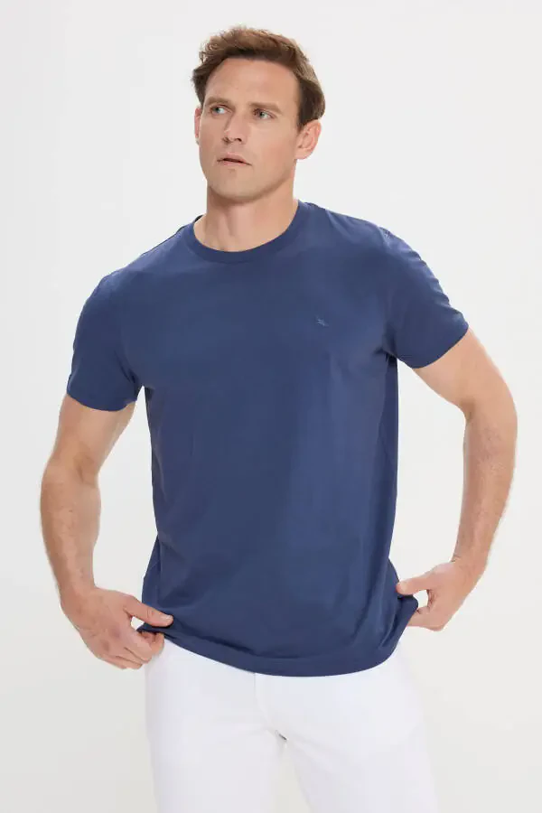 Men's Navy Slim Fit Crew Neck T-Shirt - 2