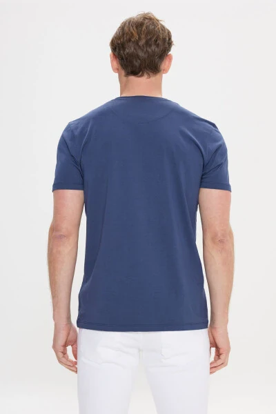 Men's Navy Slim Fit Crew Neck T-Shirt - 4