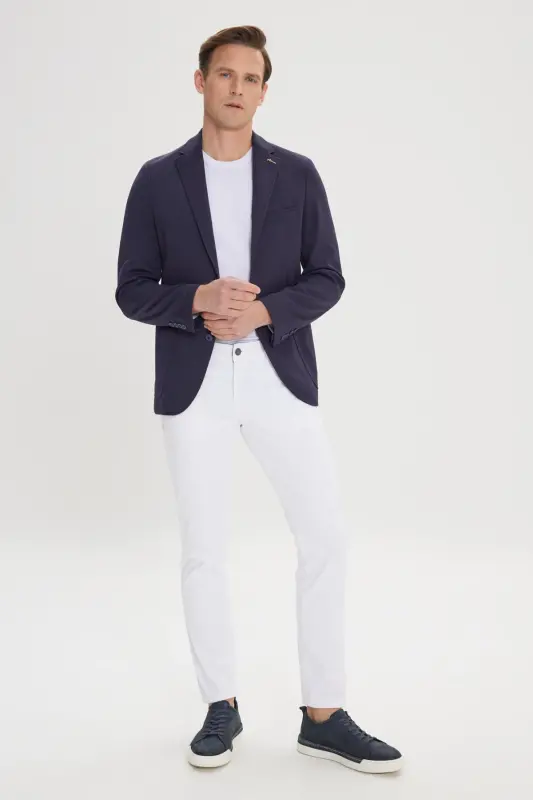 Men's Navy Slim Fit Narrow Cut One-Button Casual Blazer Jacket - 3