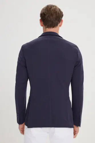 Men's Navy Slim Fit Narrow Cut One-Button Casual Blazer Jacket - 6