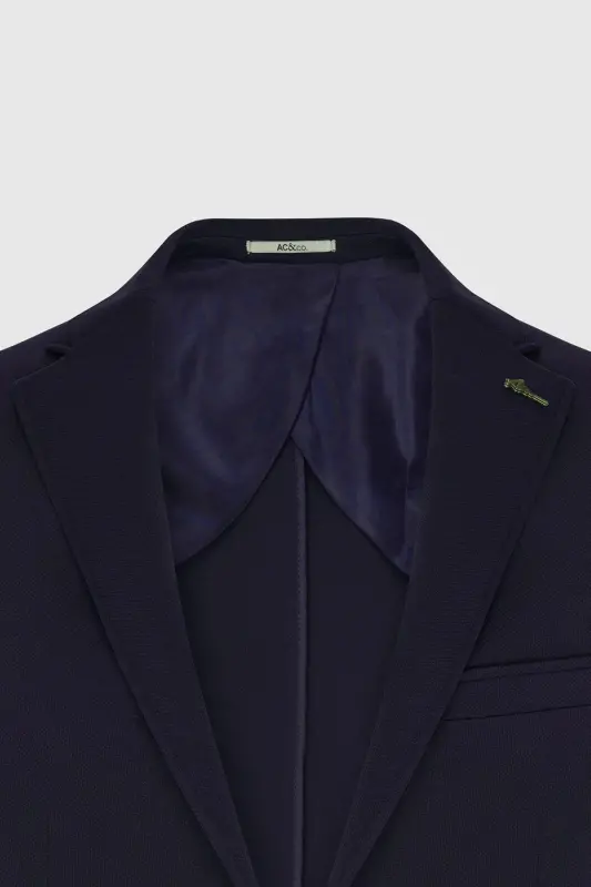 Men's Navy Slim Fit Narrow Cut One-Button Casual Blazer Jacket - 8