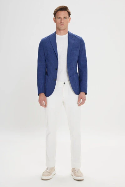Men's Navy Slim Fit Narrow Lapel Patterned Blazer Jacket - ALTINYILDIZ CLASSICS (1)