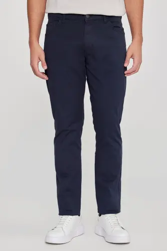 Men's Navy Slim Fit Skinny 5 Pocket Cotton Canvas Stretch Chino Pants - 3