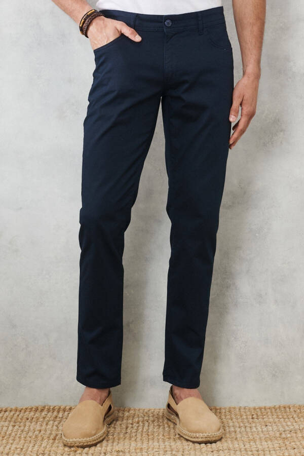 Men's Navy Slim Fit Skinny 5 Pocket Stretch Chino Pants - 1