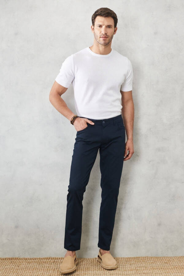 Men's Navy Slim Fit Skinny 5 Pocket Stretch Chino Pants - 4