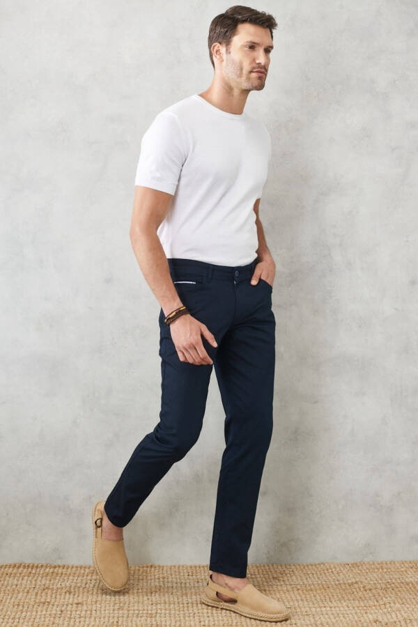 Men's Navy Slim Fit Skinny 5 Pocket Stretch Chino Pants - 6