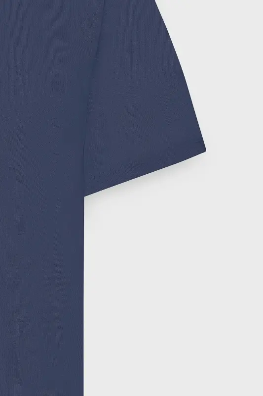 Men's Navy Slim Fit Tapered Polo Collar Plain Casual T-Shirt - 4