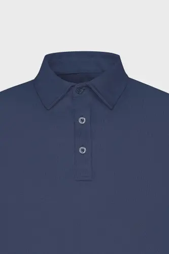 Men's Navy Slim Fit Tapered Polo Collar Plain Casual T-Shirt - 3