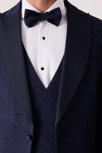 Men's Navy Slim Fit Tuxedo with Swallowtail Collar Pattern - 8