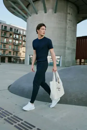 Men's Navy Standard Fit Regular Cut 2-Thread Pocket Comfortable Recycled Cotton Jogger Pants - 1