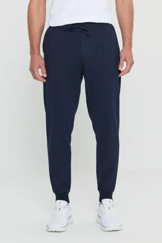 Men's Navy Standard Fit Regular Cut 2-Thread Pocket Comfortable Recycled Cotton Jogger Pants - 2