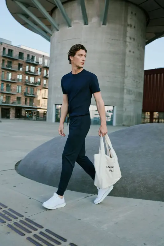 Men's Navy Standard Fit Regular Cut 2-Thread Pocket Comfortable Recycled Cotton Jogger Pants - MODAZONE