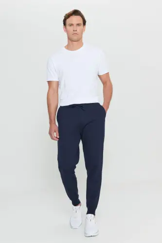 Men's Navy Standard Fit Regular Cut 2-Thread Pocket Comfortable Recycled Cotton Jogger Pants - 3