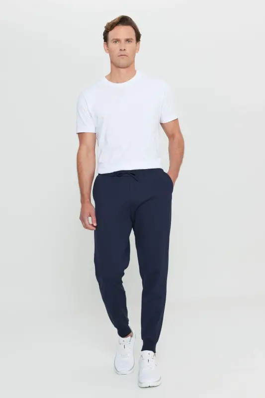 Men's Navy Standard Fit Regular Cut 2-Thread Pocket Comfortable Recycled Cotton Jogger Pants - 3