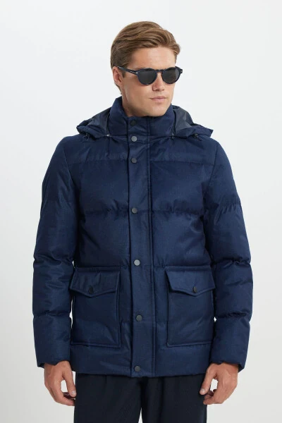 Men's Navy Standard Fit Regular Cut Hooded Coat - ALTINYILDIZ CLASSICS