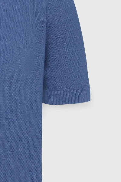 Men's Navy Standard Fit Regular Cut Polo Neck 100% Cotton Patterned Short Sleeve Knitted T-Shirt - 7