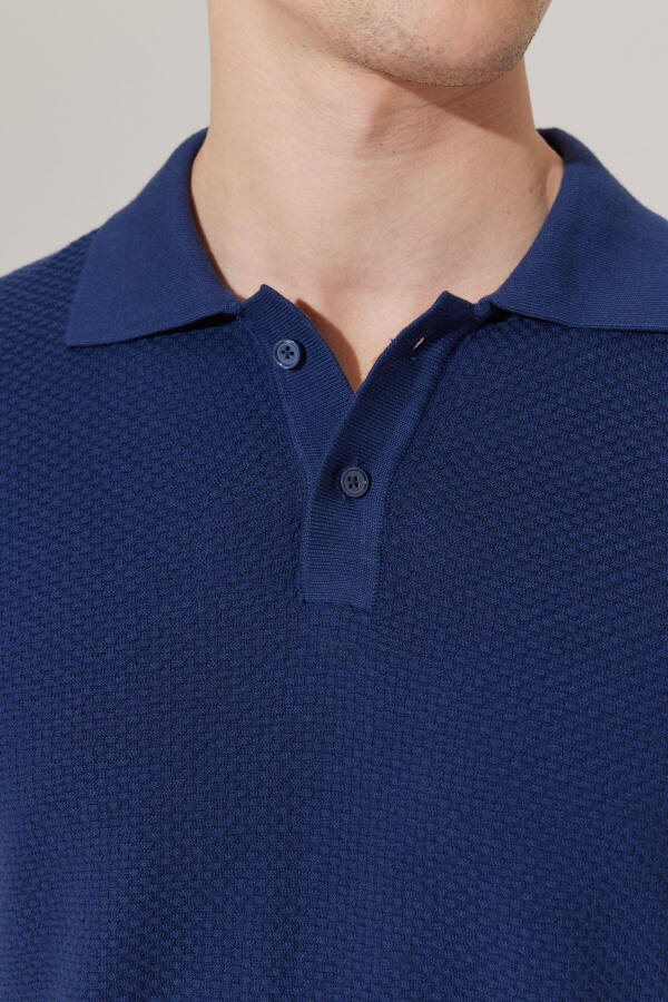 Men's Navy Standard Fit Regular Cut Polo Neck 100% Cotton Short Sleeve Knitted T-Shirt - 4