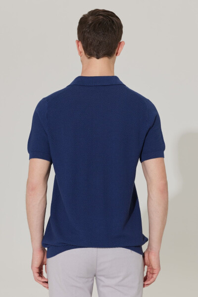 Men's Navy Standard Fit Regular Cut Polo Neck 100% Cotton Short Sleeve Knitted T-Shirt - 8