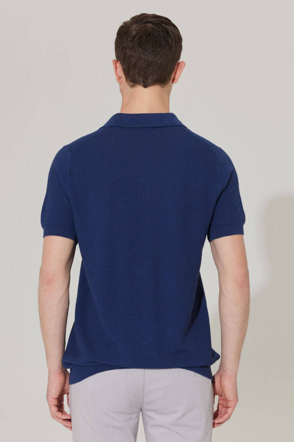 Men's Navy Standard Fit Regular Cut Polo Neck 100% Cotton Short Sleeve Knitted T-Shirt - 8