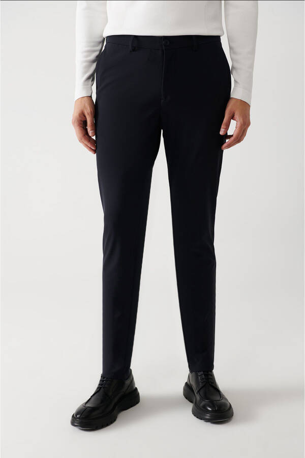 Men's Navy Suit Dress Pants Water Repellent Fabric 360 Degree Flexible Side Pocket Slim Fit A32y3212 - 2