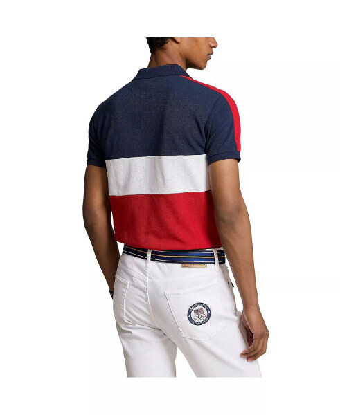 Men's Navy Team USA 2024 Summer Olympics Villagewear Performance Mesh Colorblock Polo Navy, White - 2