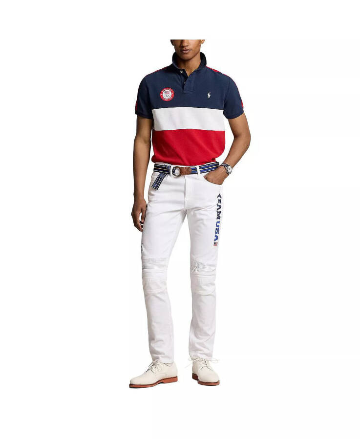 Men's Navy Team USA 2024 Summer Olympics Villagewear Performance Mesh Colorblock Polo Navy, White - 4