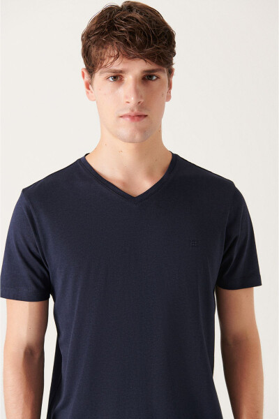 Men's Navy Ultrasoft V-Neck Plain Regular Fit Modal T-Shirt B001173 - 12