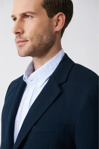 Men's Navy Unlined Wool Blend Double Slit Jacket A31y4009-Navy - AVVA (1)