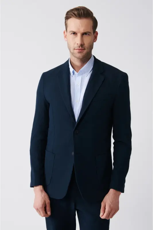 Men's Navy Unlined Wool Blend Double Slit Jacket A31y4009-Navy - 3