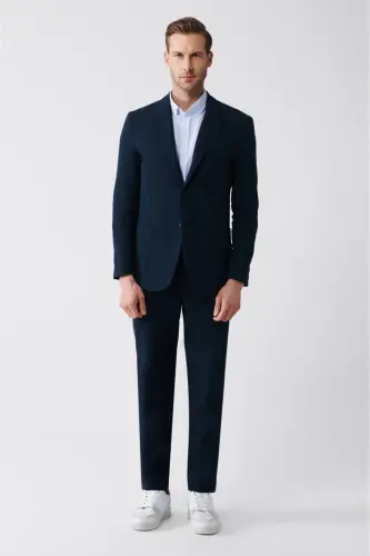 Men's Navy Unlined Wool Blend Double Slit Jacket A31y4009-Navy - 5