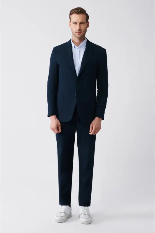 Men's Navy Unlined Wool Blend Double Slit Jacket A31y4009-Navy - 5