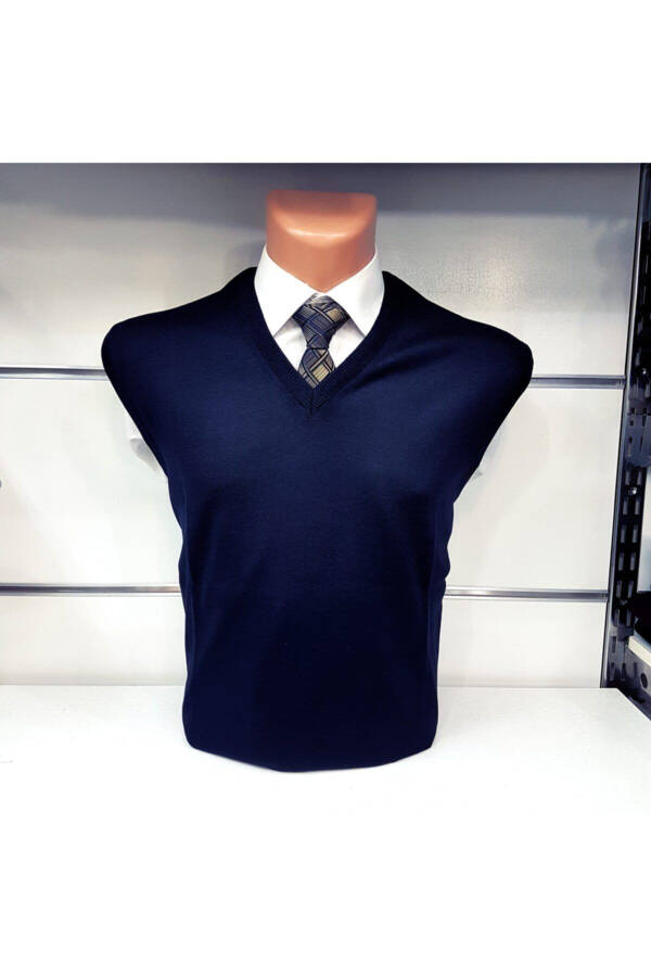 Men's Navy V-Neck Sweater - 1