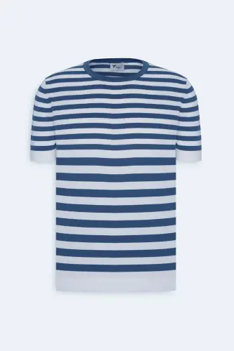 Men's Navy-White Slim Fit Narrow Cut 100% Cotton - 7