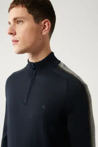 Men's Navy Wool Knit Sweater - AVVA (1)