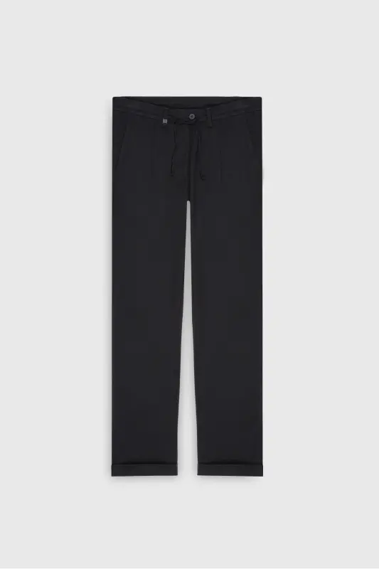 Men's Navy Wool Slim Fit Narrow Cut Tie at the Waist - 7