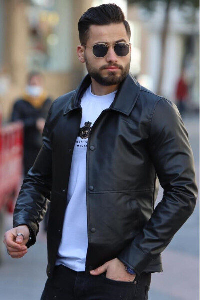 Men's New Season Black Leather Jacket - 6