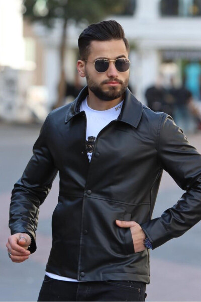 Men's New Season Black Leather Jacket - 7