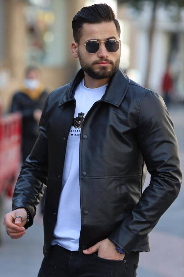 Men's New Season Black Leather Jacket - 3