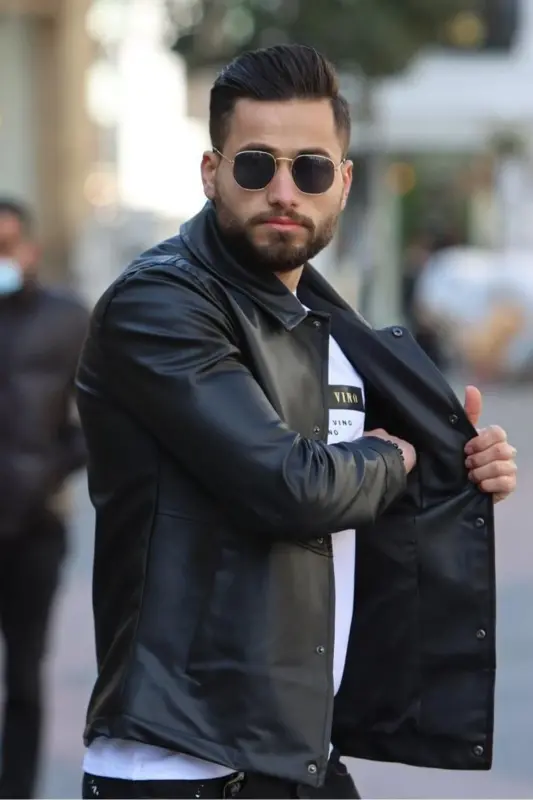 Men's New Season Black Leather Jacket - 12