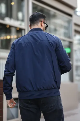 MEN'S NEW SEASON NAVY BLUE SEASONAL BOMBER JACKET-Navy blue fs - 3