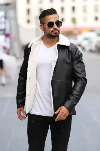 MEN'S NEW SEASON PREMIUM INNER FULL FUR LEATHER JACKET/COAT - BLACK FUR - MODAZONE (1)