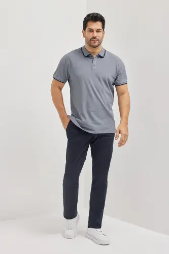 Men's No Shrink Cotton Fabric Slim Fit Narrow Cut Navy Non-Iron Polo Neck T-Shirt - 3