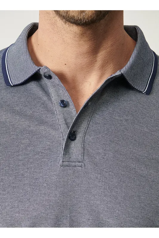Men's No Shrink Cotton Fabric Slim Fit Narrow Cut Navy Non-Iron Polo Neck T-Shirt - 8