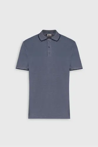 Men's No Shrink Cotton Fabric Slim Fit Narrow Cut Navy Non-Iron Polo Neck T-Shirt - 11